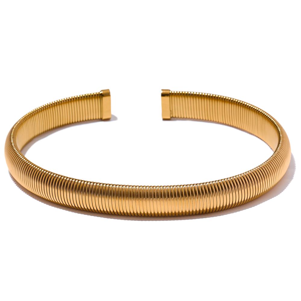 

Yhpup 316l Stainless Steel Thick Elastic Torques Necklace for Women Waterproof 18K PVD Plated Texture Statement Choker Jewelry