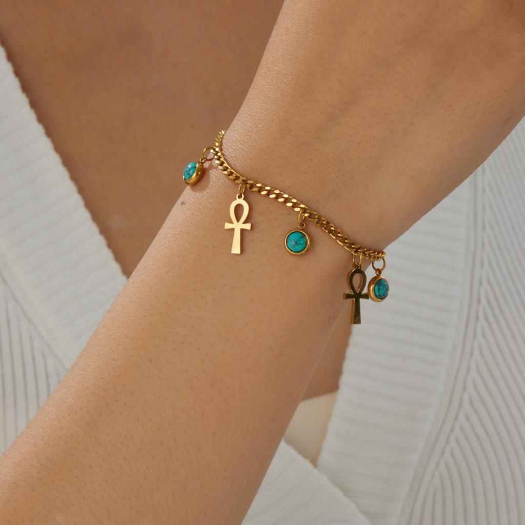 316L Stainless Steel Turquoise Gold Color Chain Bracelet For Women Girl Fashion New Trendy Jewelry Party Gift Vacation