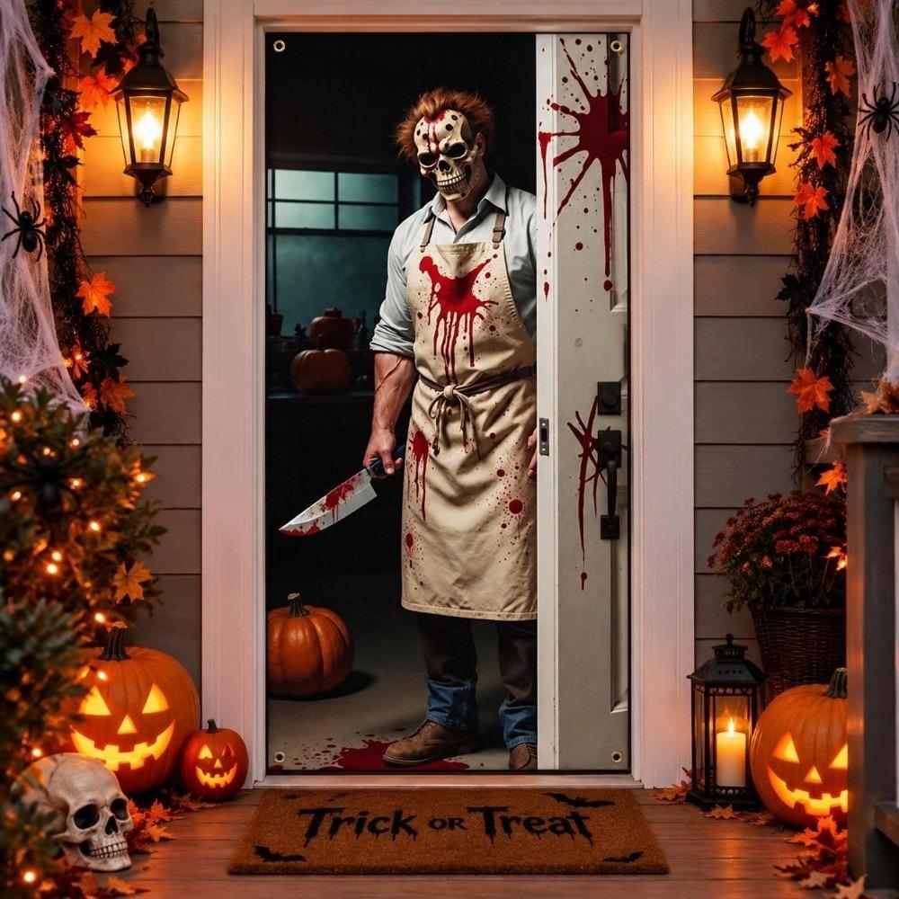 Ghost Blood Stain Skeleton Halloween 2D Door Banner Rectangular Halloween Background Banner  Party