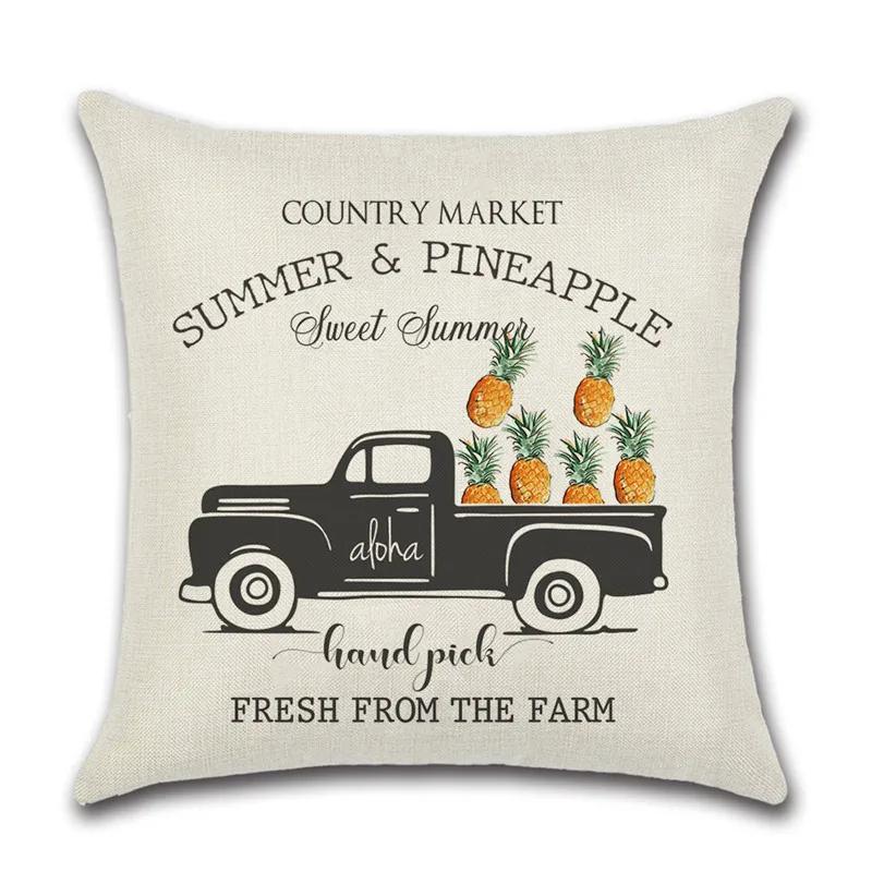 Summer Pineapple Truck Bicycle Printed Decorative Throw Pillow Case Linen Cushion Cover Almofada Home Sofa Car Decortive
