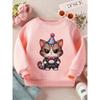 Kids Crewneck Sweatshirt, Chibi Cat Party Paws Cute Graphic Print, Soft Casual Long Sleeve Pullover