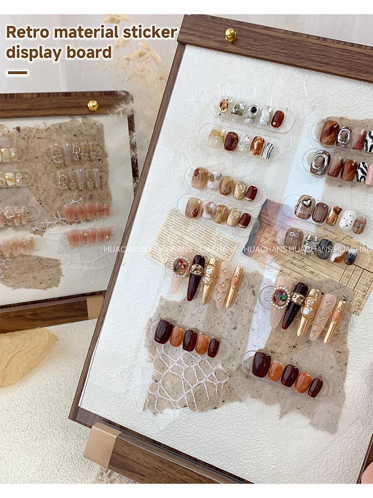 Retro Hand-Account Style Nail Art Display Board: Wearable Nail Tips & Gel Color Showcase Stand