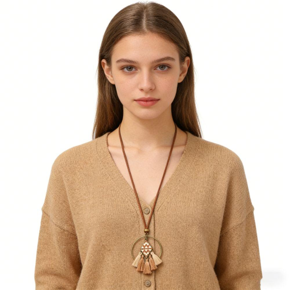 Elegant Boho Long Neckalce Trendy Tribal Necklace Retro Brown Pendent Necklaces Jewelry