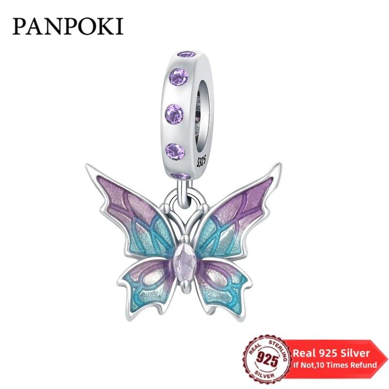 

100% Copper Purple Blue Butterfly Charm Beads Fit Original Fine Pendant Bracelet Jewelry Making