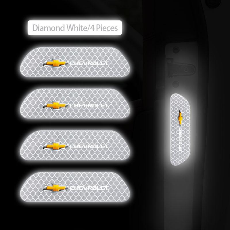 

4Pcs Car Safety Warning Stickers Night Reflection Mark Decals For Chevrolet Cruze Spark Captiva Suburban Camaro Malibu Silverado білий