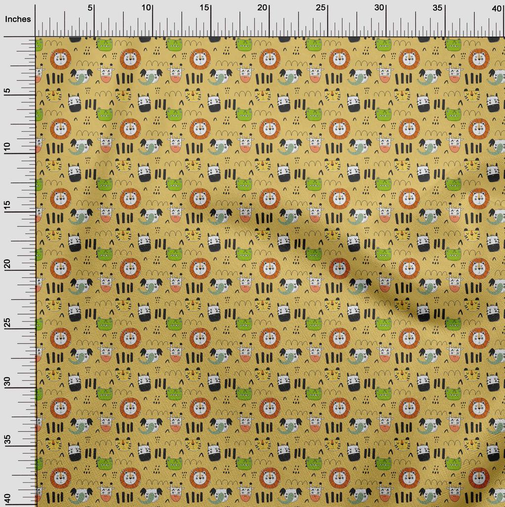 oneOone Cotton Flex Brown Fabric Kids Animal Quilting Supplies Print Sewing Fabric by The Yard 40 Inch