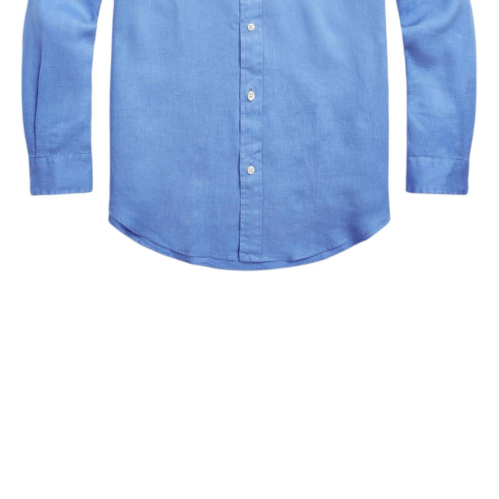 Polo Ralph Lauren Solid Color Logo Pattern Embroidered Polo Collar Long Sleeve Shirt Men shirts Light-Blue 710866956-003