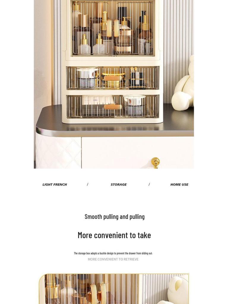 Foldable Double Door Skincare Organizer with Drawers and Multi-Layer Storage