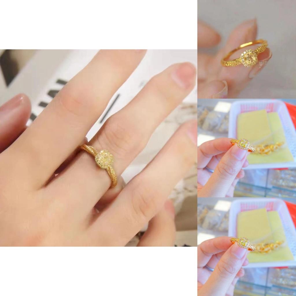 Minimalist And Stylish Open Design Square Sugar Yellow Crystal Ring For Women Gold Jewelry