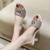 Temperament Fine Heel Slippers Summer New Round Head Crystal Flip-flops Anti-slip Wear-resistant High Heel Sandals