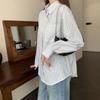 Spring and Autumn New Loose Blue Striped Shirt Jacket Inner Shirt Women's French Long Sleeve Versatile Medium and Long Top