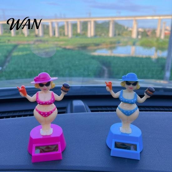 Solar Powered Car Toy Dashboard Decoration, Cute Beach Girl Swing ABS Plastic Decoration Ornament, Couple Style Dancing Figure for Vehicle Interior