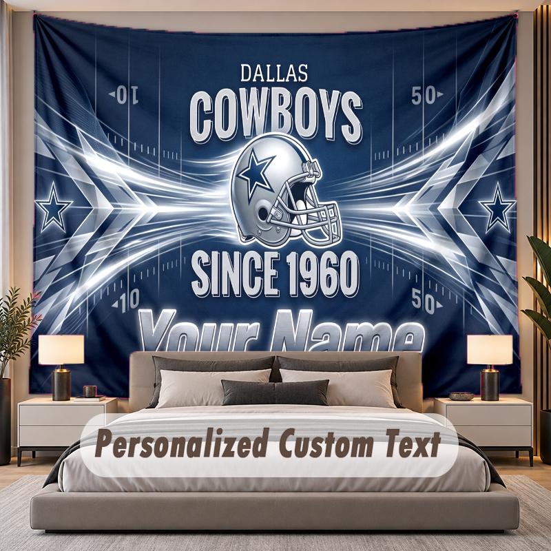 Custom Name Text Tapestry Dallas Cowboys Personalized Polyester Wall Tapestry For Bedroom And Room