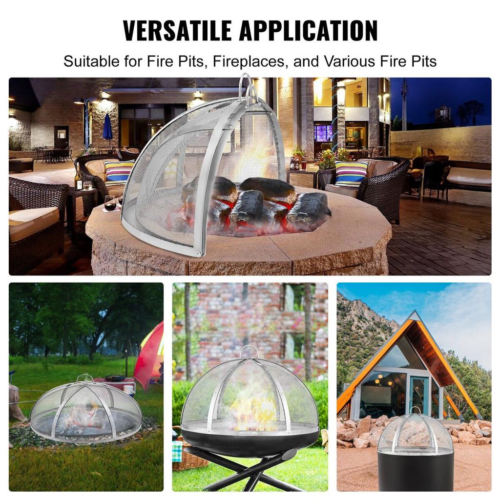 Firepit Spark Screen Lid, 40" Diameter, Outdoor Firepit Ring Cover Round Accessories, Fire Pit Metal Cover, Easy-Opening Stainless Steel Fire Ring