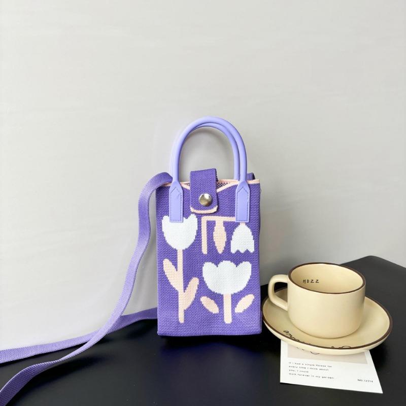 Mobile phone bag flower knitted bag niche versatile shoulder messenger bag trendy tote bag flower knitting