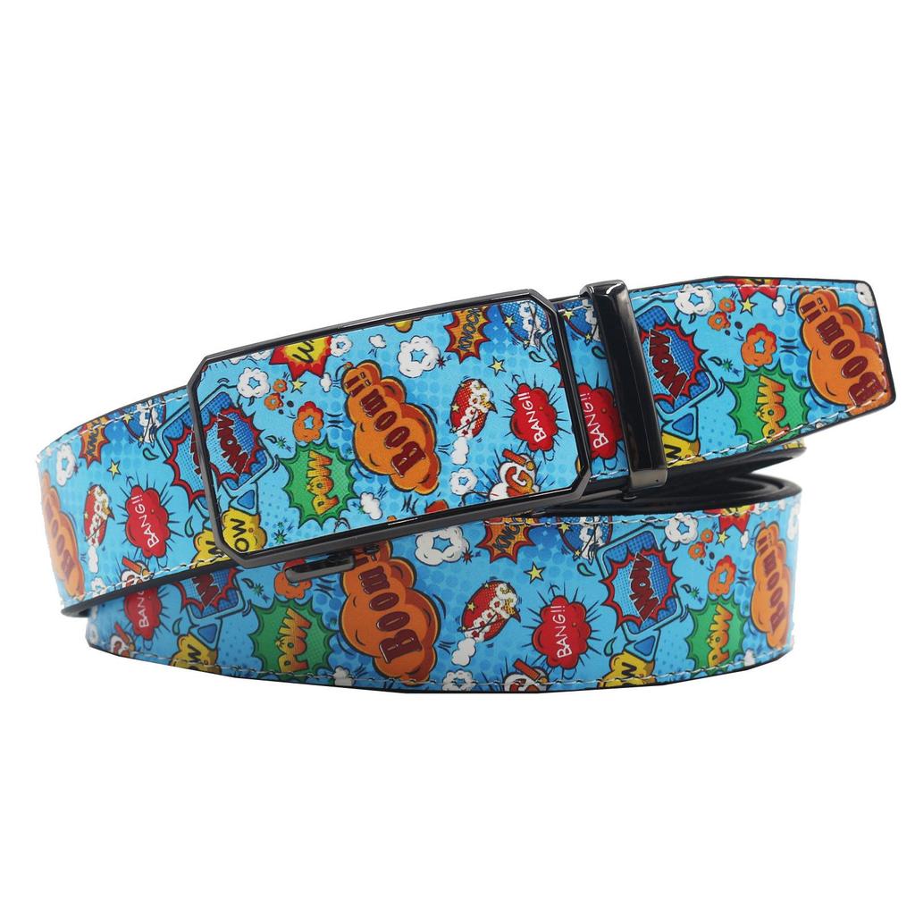 European & American Graffiti Leather Belt with Automatic Buckle