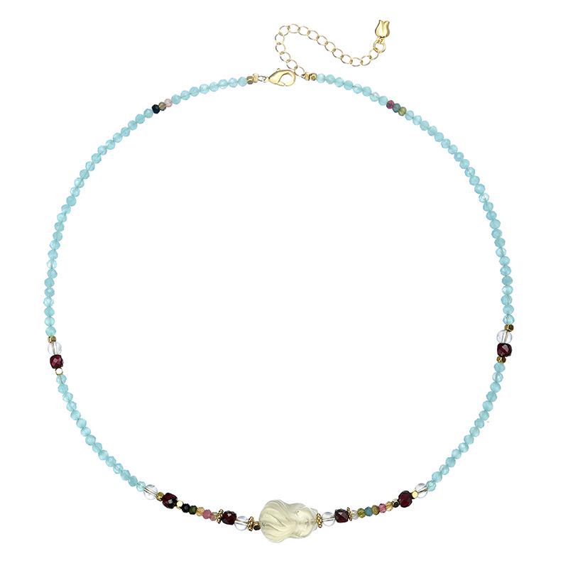 Natürlicher Zitronenkristall & Turmalin Katzenauge Weißer Kristall Granat Schlüsselbeinkette - Damenmode Verstellbar