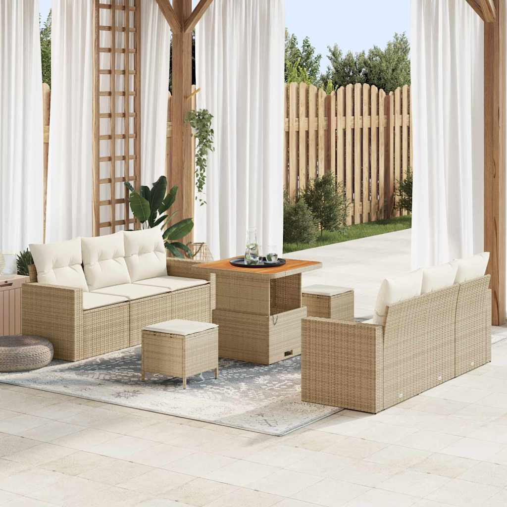 Garden Sofa Set with Cushions 9 Pieces Beige Poly Rattan