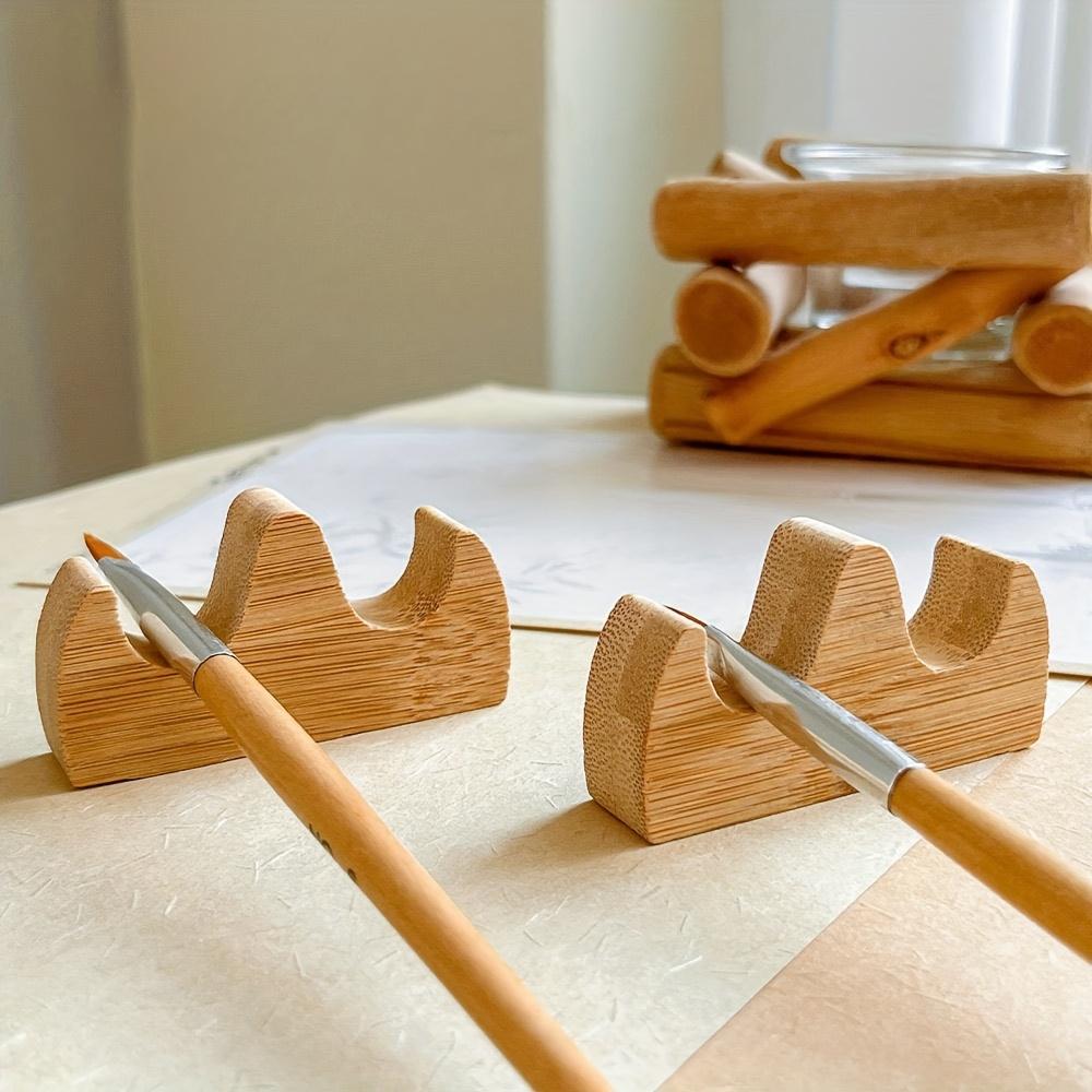 3-Piece Set of Mountain-Shaped Painting Brush Holders, Solid Wood Pen Stand, Multifunctional Desktop Pen Rest, Simple and Durable Wooden 
