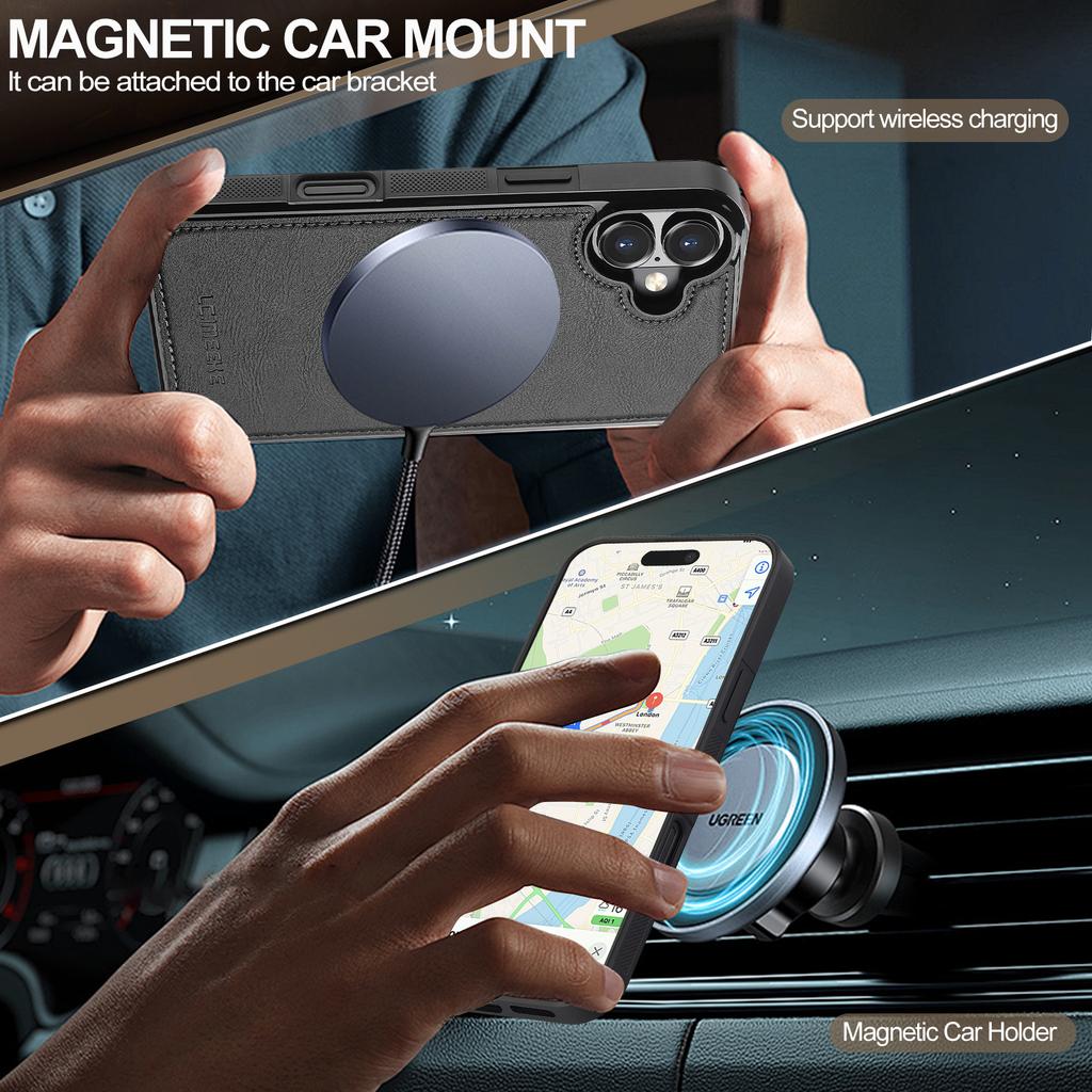 LC.IMEEKE L5 For iPhone 17 Magnetic Phone Case Leather Back Cover with Detachable Card Holder