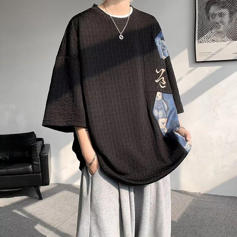 

Лоскутная контрастная цветная футболка Мужская летняя футболка унисекс Harajuku футболка Мужская футболка с коротким рукавом белая черная M