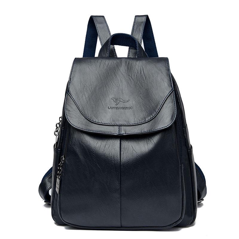 

Женский рюкзак из мягкой кожи 2025 — Школьный рюкзак большой вместимости для женщин и студенток темно-синий