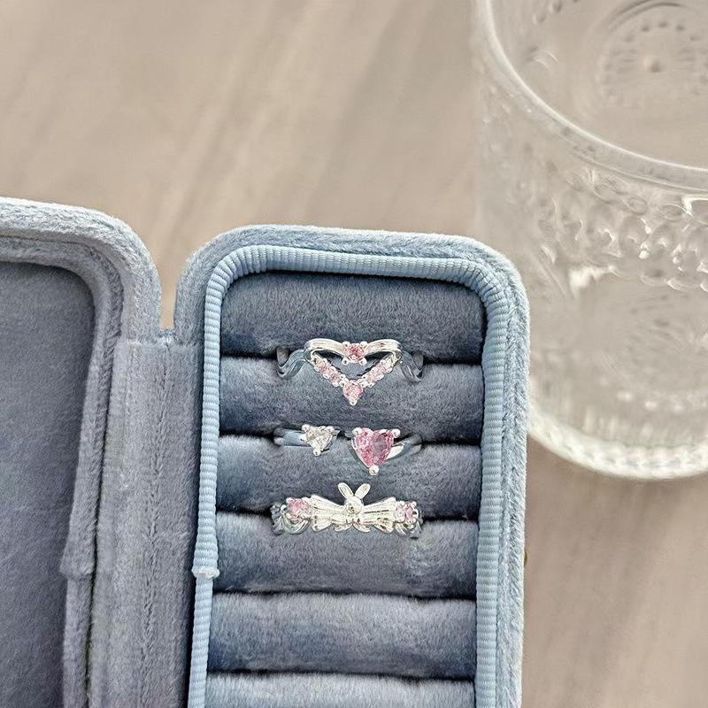 Bright Light Luxury, High-End Sense, Niche Exquisite Girl'S Heart Ring, Sweet And Cool Colored Treasure, Pink Zir*****Pen Ring.