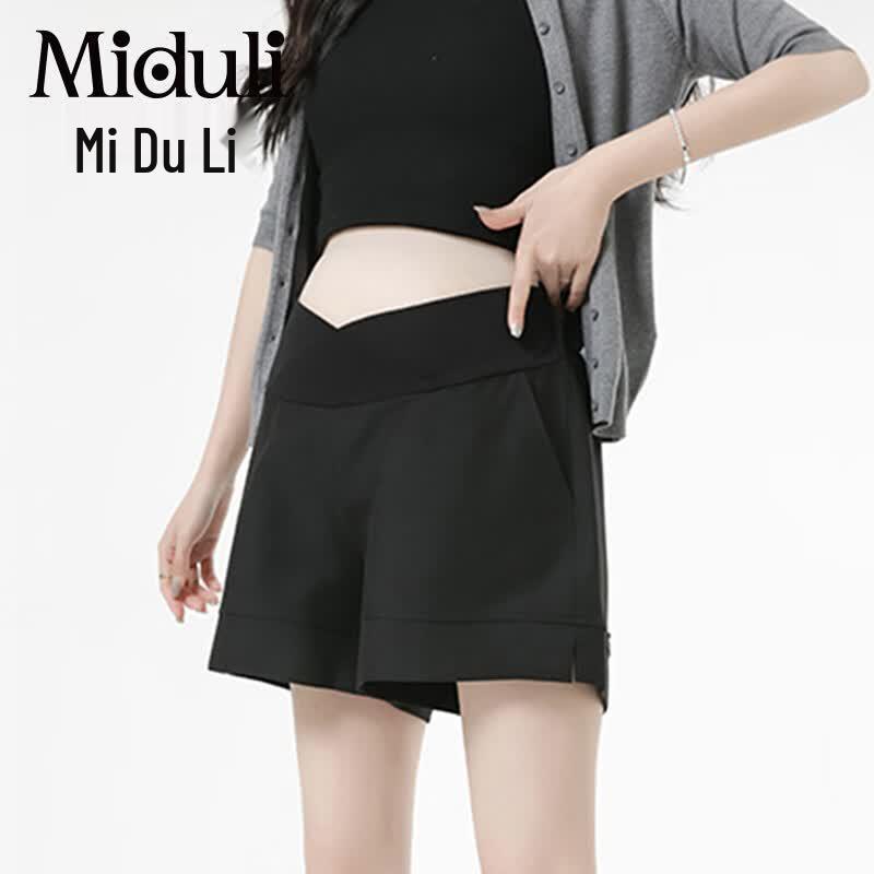Midouli Maternity Summer Low-Waist Wide-Leg Shorts L чёрный