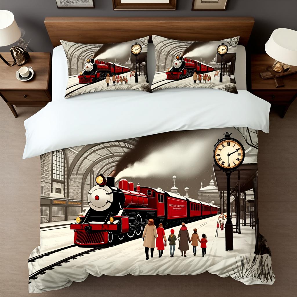 3Pcs Vintage Travel Christmas Bedding Set Polyester Adventure Map Print Duvet Cover Queen Size for Adult Bedroom Unique Retro Ho