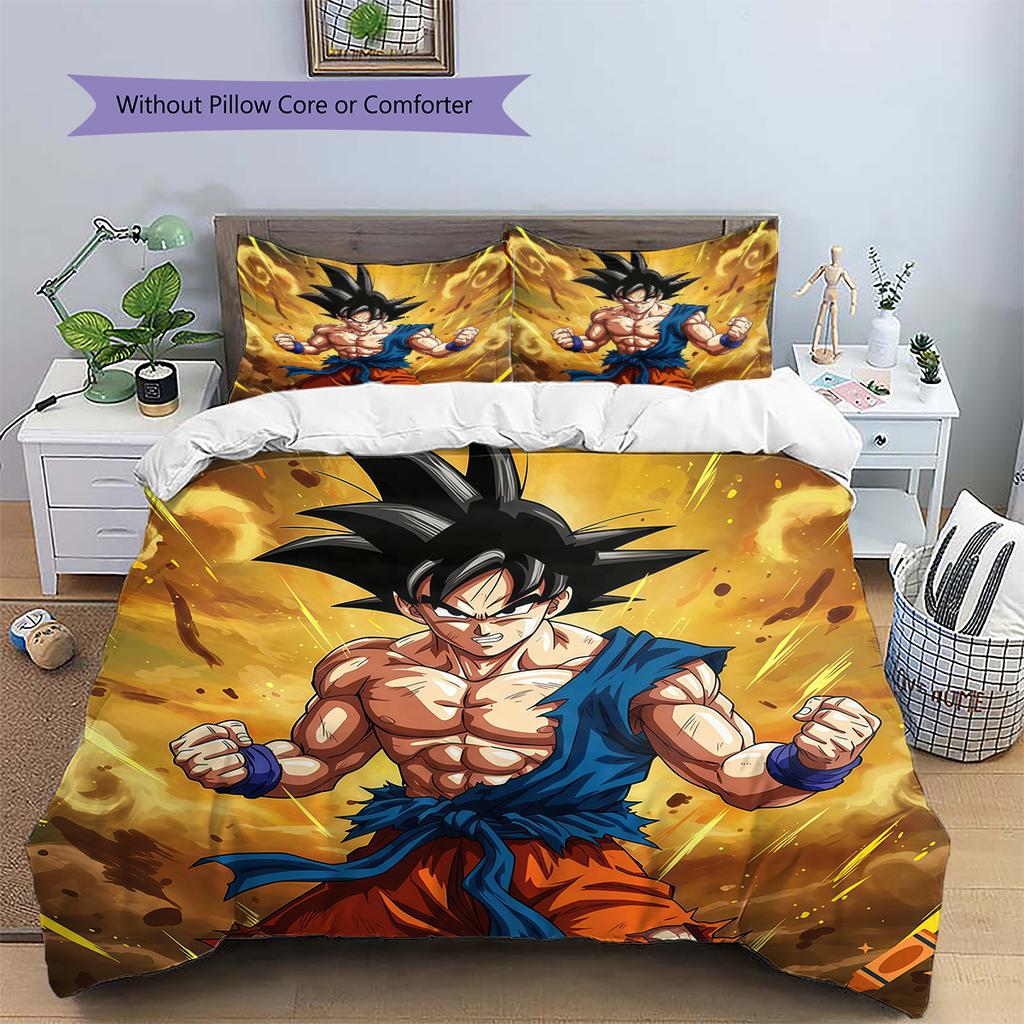 Son Goku Pattern Bedding,Quilt Set Quilt Cover Pillowcase Home Birthday Gift (1 * duvet cover + 2 * pillowcase, without core)