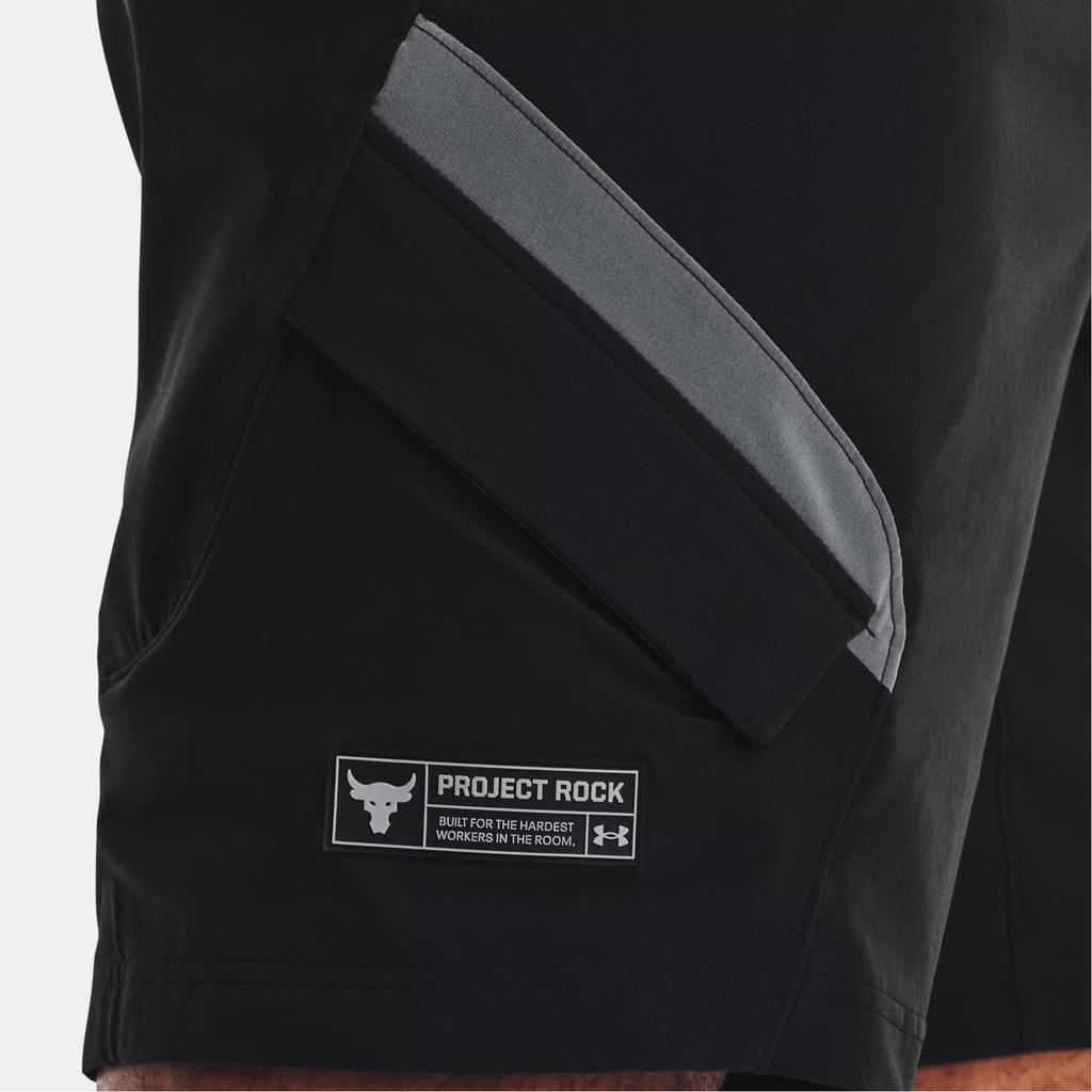 Under Armour Project Rock Unstoppable Printed Logo Elastic Waist Casual Shorts Men Shorts Black 1373573-001