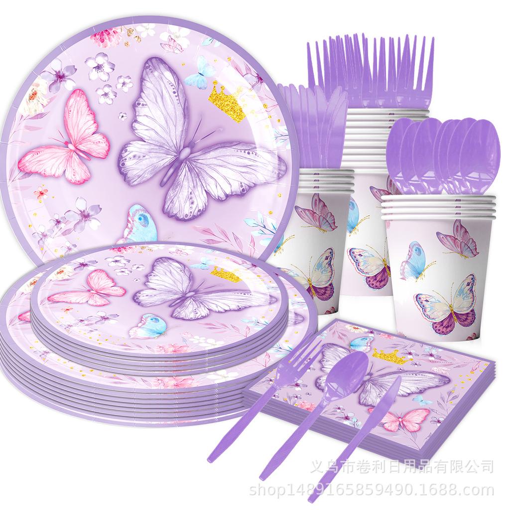 Schmetterlings-Partyartikel Geburtstagsdekorationen Valentinstags-Schmetterlingsthema Arrangement Requisiten Banner Einweg-Geschirr