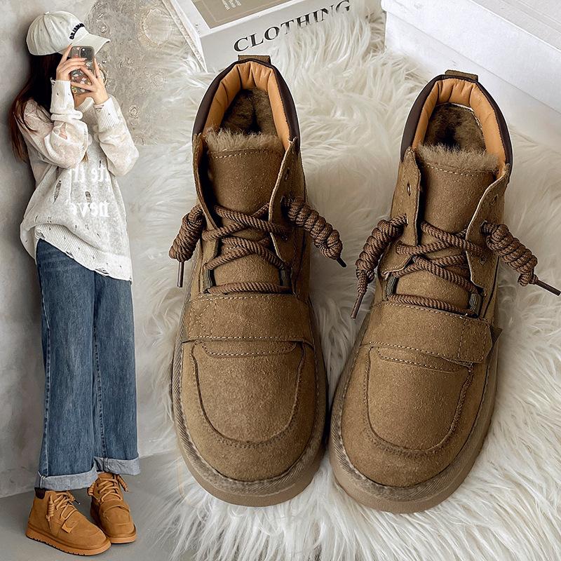 Large size couple snow boots women's autumn and winter new European and American retro velvet thickened warm snow boots