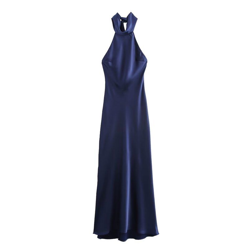 Fashion Style 2024 Fall and Winter New Women's Clothing Hanging Collar Silk Satin Texture Sleeveless Dress 8739331