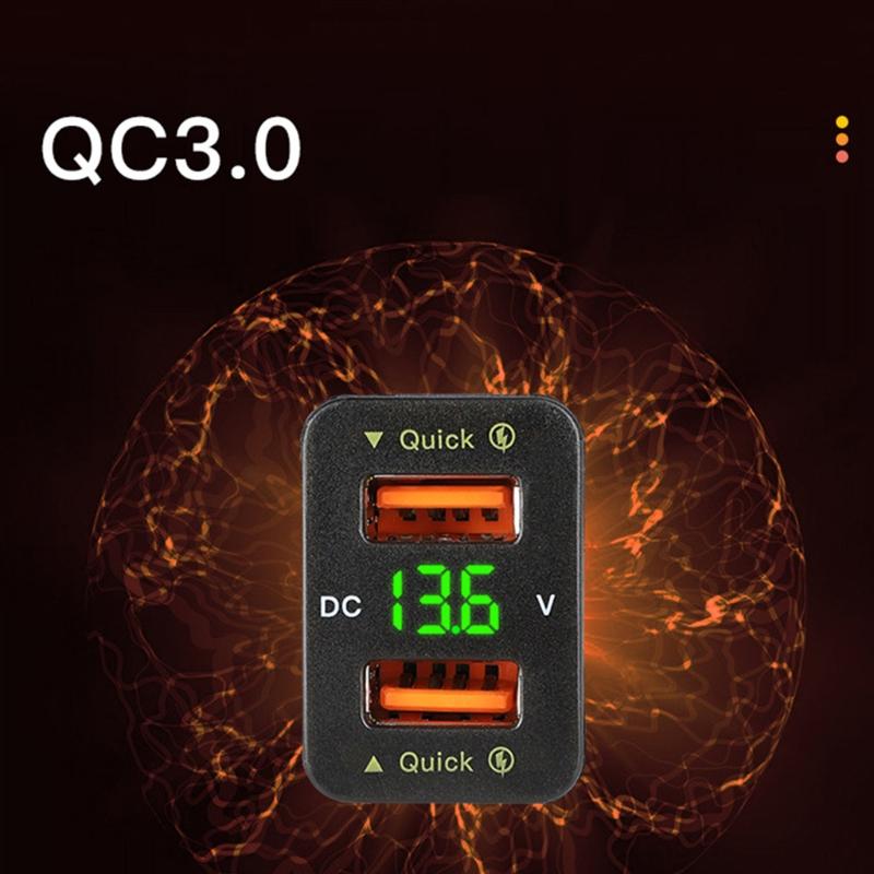 Dual USB Automotive Charger QC3.0 Phone Fast Charge Automatic Adapter LED Voltmeter Socket  12-24V