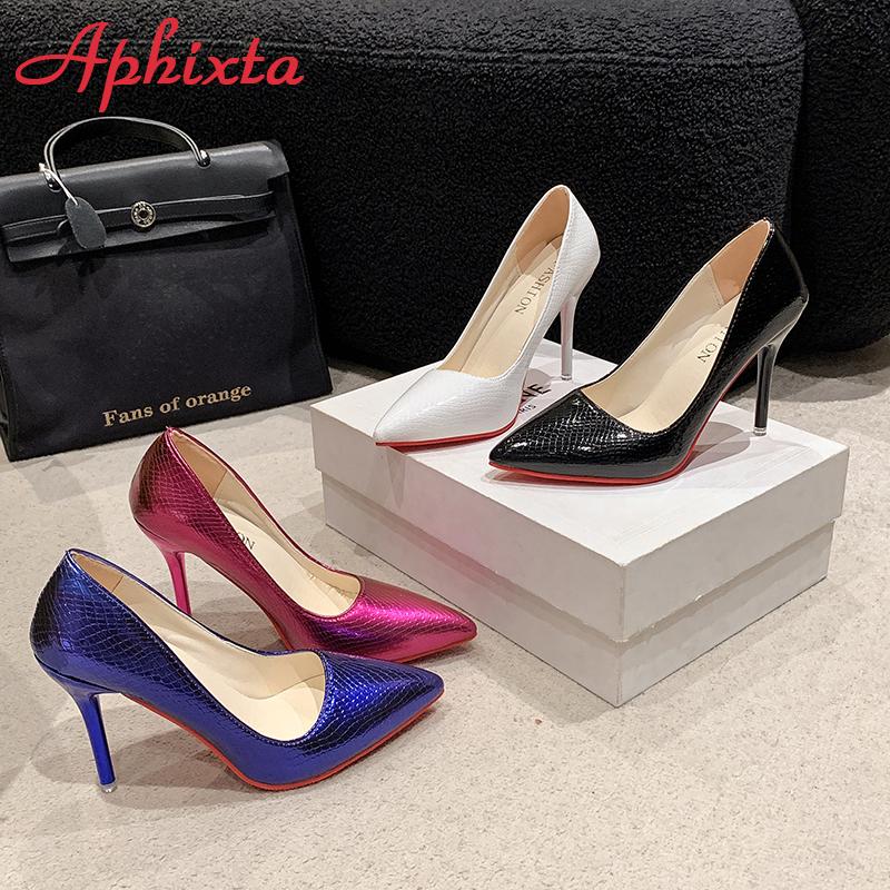 Aphixta 10cm Stiletto Heels Women's Pumps Serpentine Thin Heels Pointed Toe Patent Leather Office Shoes