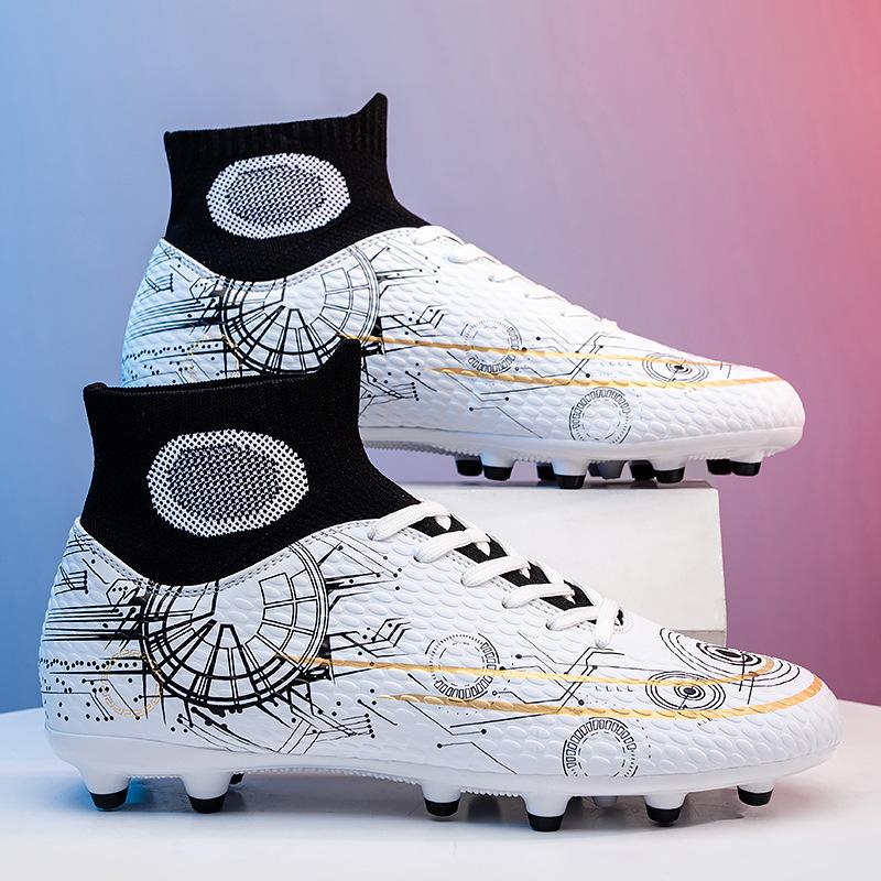 

Новые высокие носки, шипы, футбольные бутсы, мужские мандаринового цвета, трава, игровая спортивная обувь для взрослых, обувь для тренировок на открытом воздухе 34