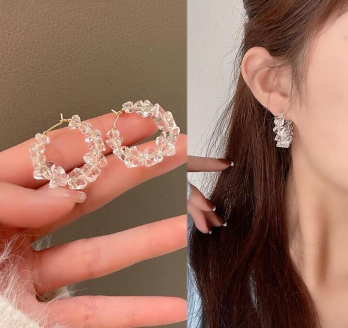 High-End Crystal Mesh Circle Earrings for Women - Fashionable and Elegant Design