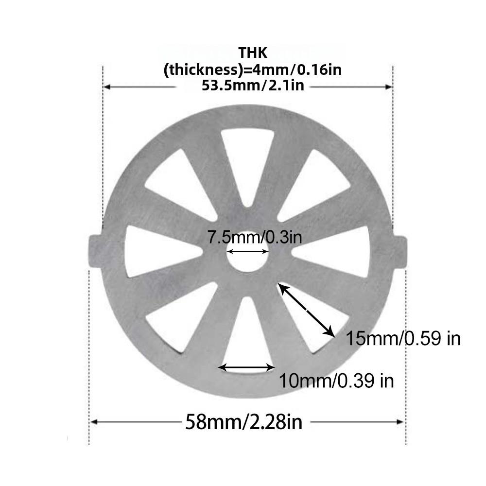 Stainless Steel Meat Grinder Accessories: Knife, Blade, Hole Plate, Sausage Stuffer, and Grinder Rod.