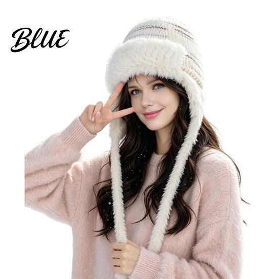 Fashionable Knit Hat Women Trapper Hat Wool Blend Knitted with Ear Flaps Fuzzy Cold Weather Headwear Trim Warm Winter for Hiking Skiing Outdoor