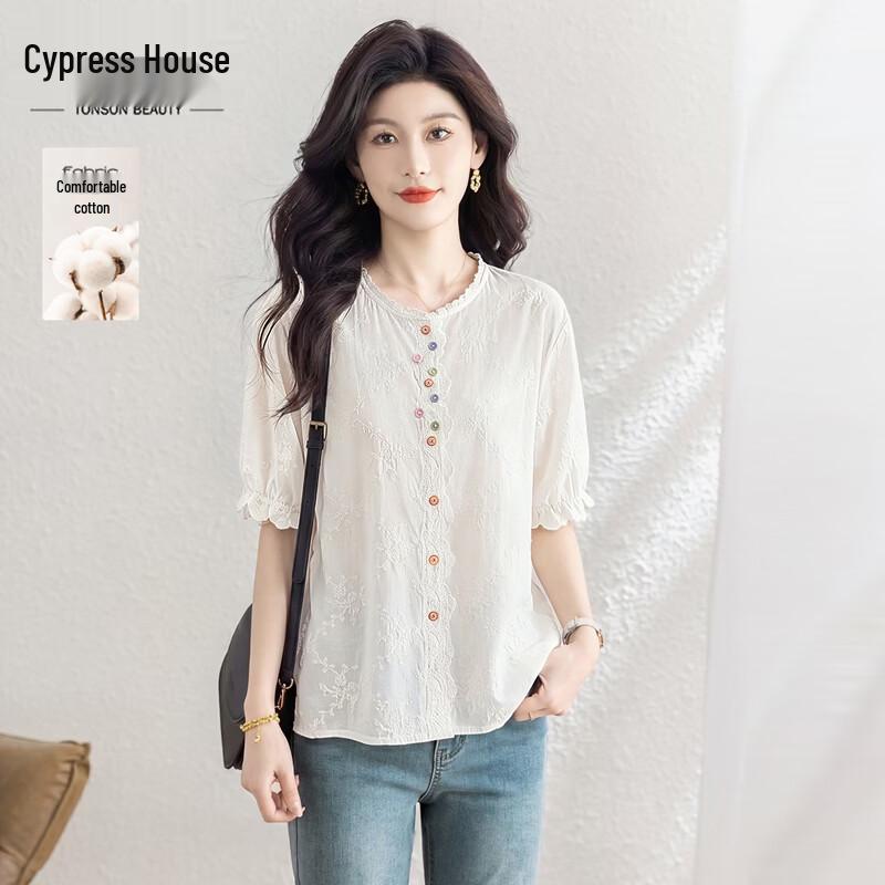Women s Embroidered Pure Cotton Loose Shirt One Size