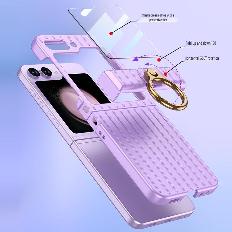 Samsung Z Flip 5 Travel Suitcase Case: Ultra-thin, Hinge Finger Ring, Foldable Screen Protector Flip 6-Compatible