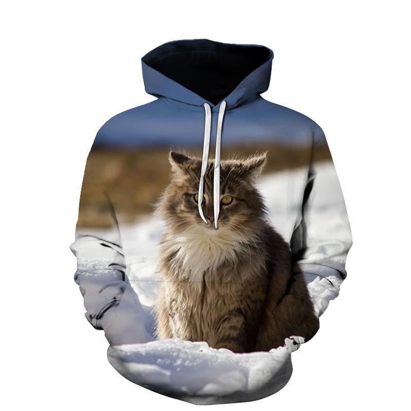 Autumn 3D Cute Cat Printed Hoodies Fashionable Casual Sports Long Sleeved Men's Hooded Sweatshirts