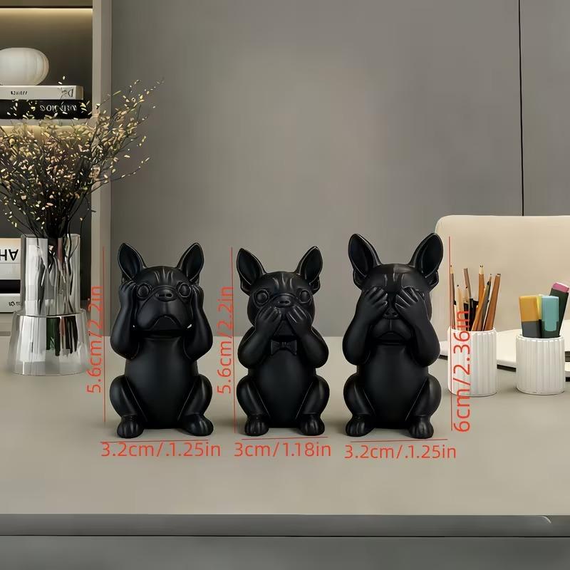 Three Smart Dog French Bulldog Statue Ornament, Listen, Look, Speak Smart Dog Statue, Desktop Decoration Gift For Dog Lovers
