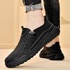 Men's Large Size Leather Slip-on Loafers - Spring & Autumn Fashion, Handmade, Thick-Soled, Casual Stitched Design
