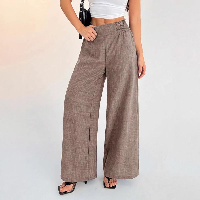 Women's Summer Wide Leg Pants High Waist Elastic Waist Trousers