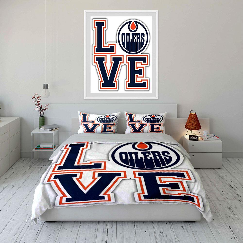 "LOVE Design with Oilers Logo" Print Bedding Set Duvet Cover Pillowcases (1* Duvet Cover 2* Pillowcases Do Not Include Comforter)