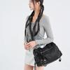 Fashionable Women's Rivet Tote Bag, Retro Washed Water Spicy Girl Commuting Single Shoulder Crossbody Motorcycle Bag