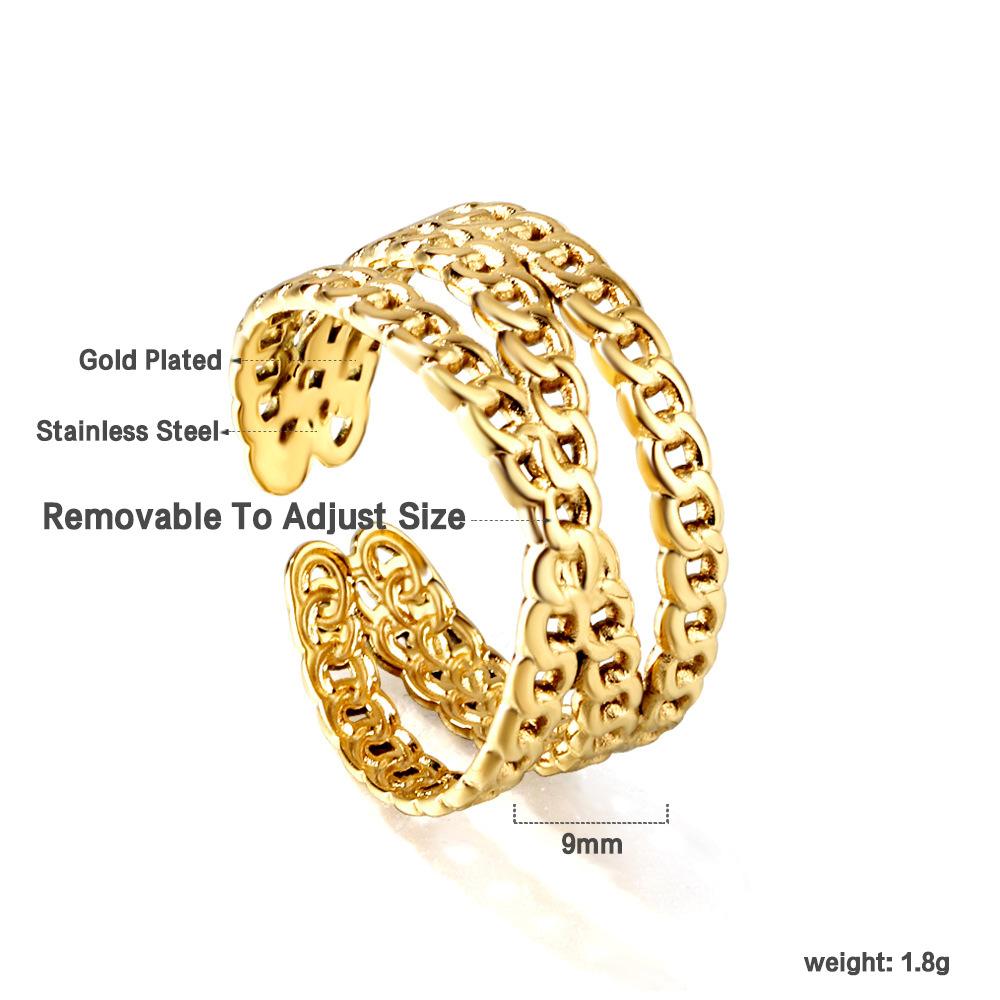 Jewelry Open Ring Fashion Design Cross Splicing Chain Ring Stainless Steel Gold Plated Jewelry