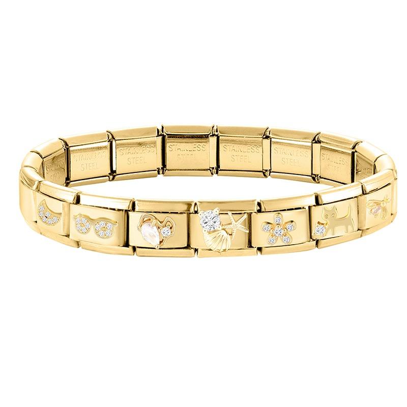 Gold Color Zircon Butterfly Moon Star Heart Italian Charm Link Fit 9mm Stainless Steel Bracelet Women Men DIY Making Gifts